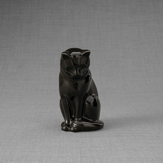 Black Cat Mini Pet Cremation Urn for Ashes ~ Small Cat Keepsake Urn with Personalization ~ Ceramic Handmade Pet Urns | Neko