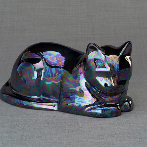 Cat Cremation Urn for Ashes - Rainbow Black/Ceramic