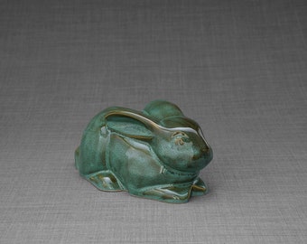 Rabbit Urn For Ashes - Oily Green Melange  / Ceramic Bunny Urn