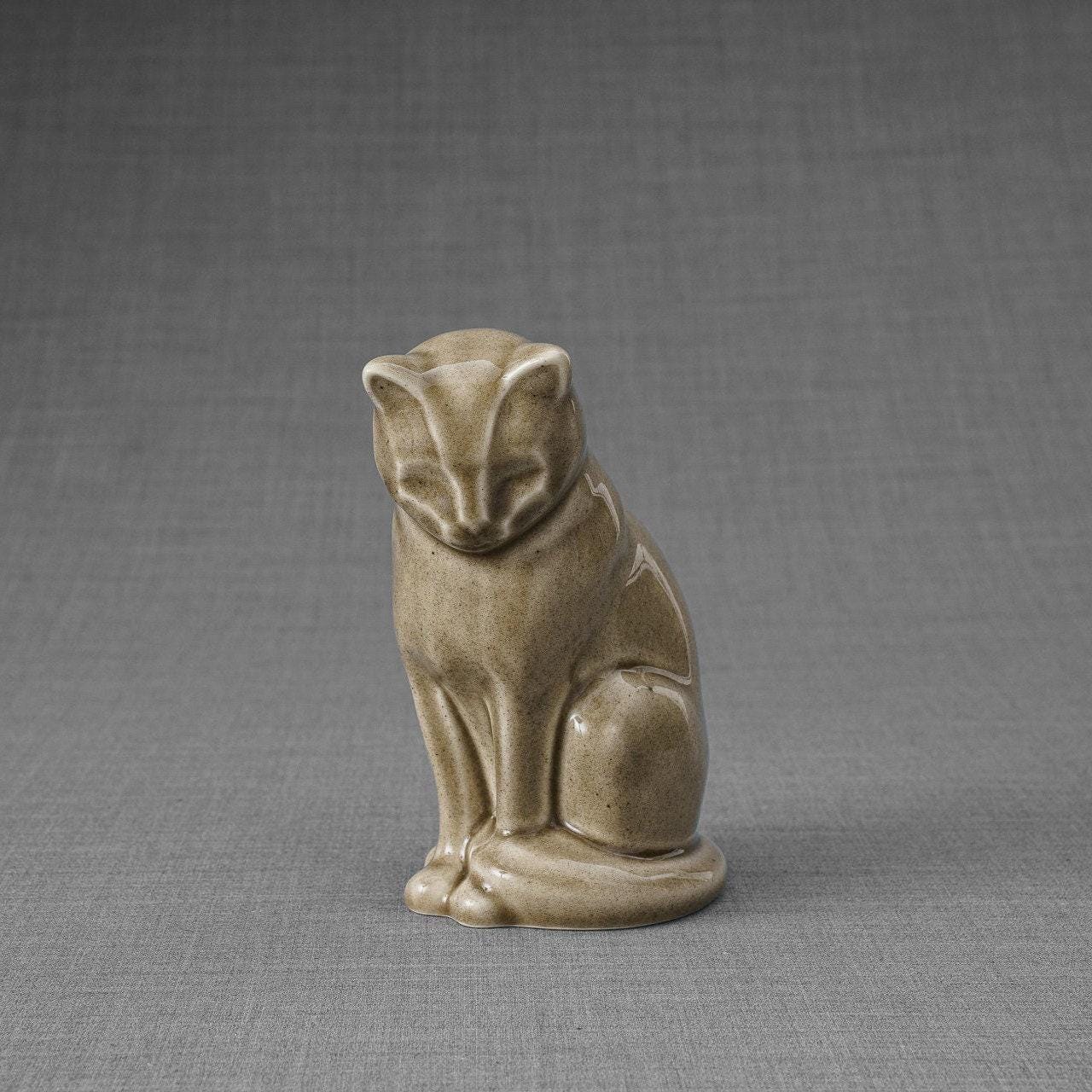 Mini Pet Urn for Ashes Neko - Beige Grey Ceramic Handmade Cat Urn