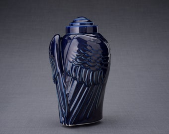 Cremation Urn for Ashes "Wings" - Large/Cobalt Metallic/Ceramic