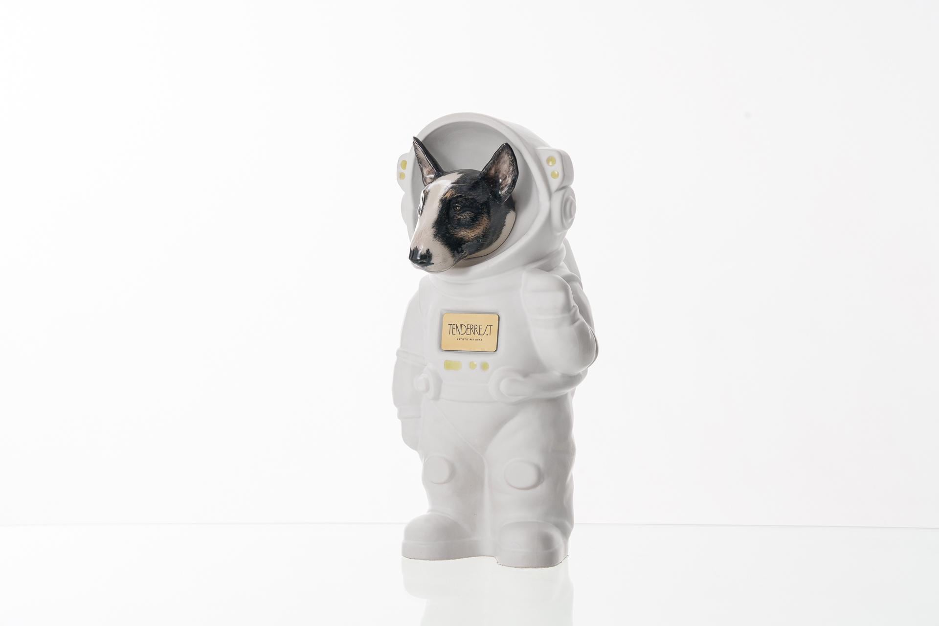 Custom Astronaut Pet Urn ~ Bull Terrier ~ Space Pet Ceramic Cremation Urn with Personalization