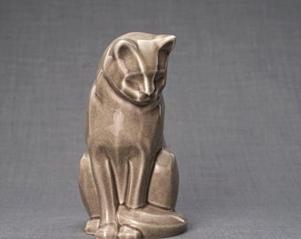 Handmade Beige Ceramic Cat Urn for Ashes ~ Cat Shaped Statue Urn ~ Pet Memorial Keepsakes | Neko