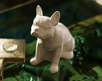 French Bulldog Ceramic Dog Urn for Ashes ~ Small Dog Sculpture Memorial Urn ~ Pet Cremation Urn for Keepsake | White Matte
