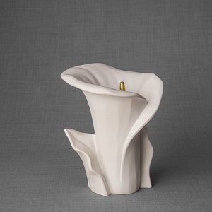 High-quality ceramic cremation urn for human ashes, suitable for home, garden or columbarium. This is a medium size urn. Calla Lily Flower Urn for Ashes. Calla Flower Cremation Urn by Pulvis Art Urns Handcrafted memorial flower urn by Pulvis Art Urns
