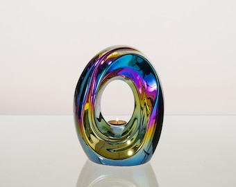 Modern Ceramic Cremation Urn for Ashes ~ Medium Funeral Tealight Candle Urn ~ Inner Coating®, The Passage, Rainbow Chrome