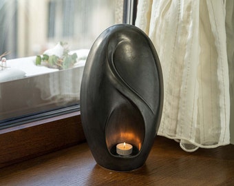 Cremation Tealight Urn for Human Ashes ~ Large Ceramic Durable Urn with Inner Coating® ~  Eternity, Black Matte