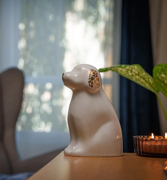Cuddle Pet Urn for Dog White Ceramic Handmade Pet Urn