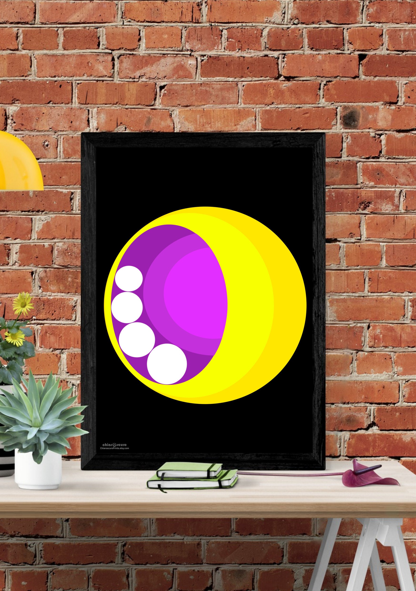 Retro geometric modern art wall decor. Playful circles in pink Etsy