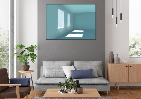 Architectural Print Of A Sunny Empty Room In Light Teal Beautiful And Fresh This Design Will Suit Any Room Or Contemporary Decor Style
