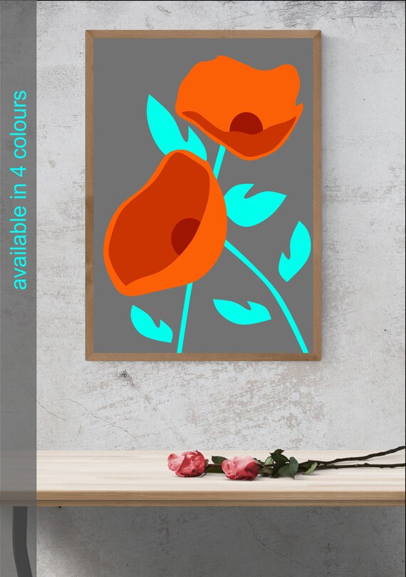 Modern Floral Art In Pop Art Style Colors Contemporary Poppy Print In A Choice Of 4 Colours Perfect Flower Wall Art For All Decor Styles