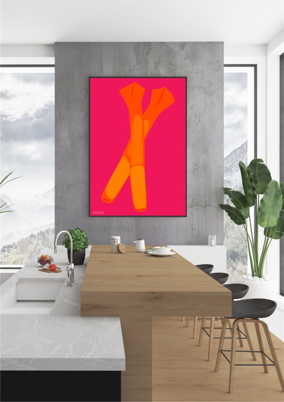 Modern Kitchen Wall Art In A Pop Art Style This Print Uses Strong Colors And A Simple Leek Design For A Fun Bright And Unique Approach