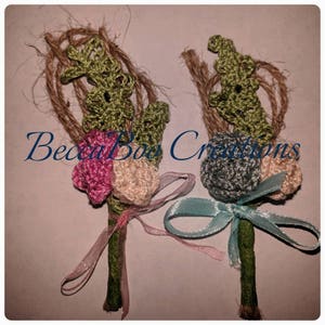 Delicate hand crocheted flower buttonholes