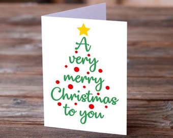 Very Merry Christmas to You Cards, Christmas Tree Word Art Cards, Calligraphy Holiday Tree Cards