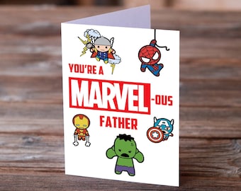 Tarjeta del Día del Padre de Marvel, Tarjeta para papá de los Vengadores, Eres un padre maravilloso, Tarjeta del Día del Padre de superhéroes
