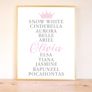 Personalized Princess Baby Girl Print, Fairytale Princess Name Wall Art, Girl Nursery Print, Baby Shower Gift, Princess Baby Shower Gift