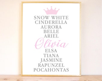 Personalized Princess Baby Girl Print, Fairytale Princess Name Wall Art, Girl Nursery Print, Baby Shower Gift, Princess Baby Shower Gift