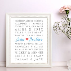 Personalized Fairytale Couples Print, Famous Couples Print, Wedding / Engagement Gift, Paper Anniversary Gift, Bridal Shower Gift