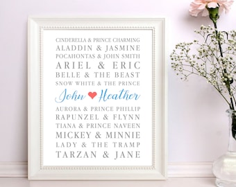 PERSONALISED Engagement Disney Beauty and the Beast Print Couples Engaged Gift 