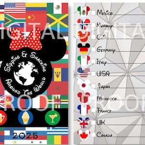 Passaporte para beber e petiscar ao redor do mundo, passaporte para bebidas/lanches combinados para impressão do Epcot - Minnie 2025 - DOWNLOAD INSTANTÂNEO
