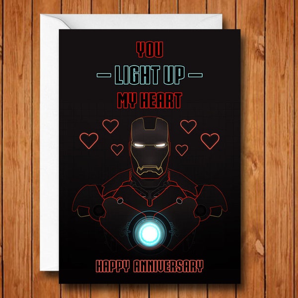 Iron Man Anniversary Card, Tony Stark Anniversary Card, Iron Man Love Card, You Light Up My Heart