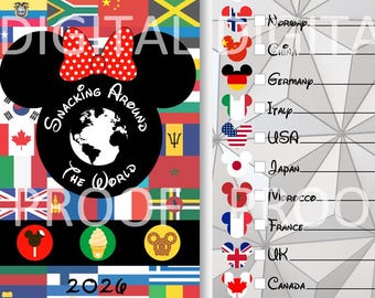 Snack Around the World-pass, utskrivbart barnvänligt Epcot-snackspass, World Showcase Food - Minnie 2026 - DIREKT NEDLADDNING