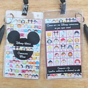 Character Bingo Cards Lanyard, Kids Theme Park Vacation Activity - Personalization Available