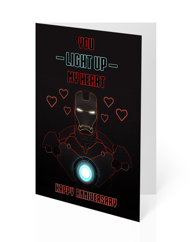 Iron Man Anniversary Card, Tony Stark Anniversary Card, Iron Man Love Card, You Light Up My Heart bild 2