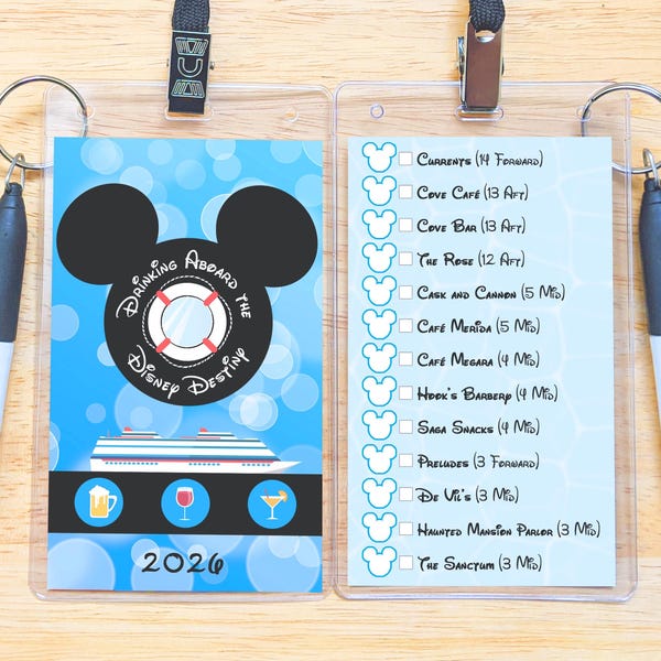 Cruise Line DCL Bar Crawl Passport Lanyard - Drink Aboard the Dream, Fantasy, Wonder, Magic, Wish, Treasure, Destiny Cruise Ship-Personalize