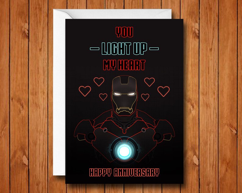 Iron Man Anniversary Card, Tony Stark Anniversary Card, Iron Man Love Card, You Light Up My Heart bild 1