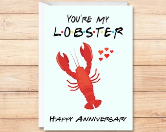 Tarjeta de aniversario de Friends Lobster, tarjeta de aniversario de Friends, tarjeta "Eres mi langosta"