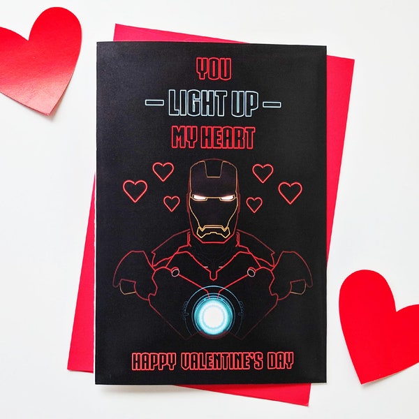 Iron Man Valentine's Day Card, Tony Stark Valentine Card for Him, Marvel Iron Man Love Card, You Light Up My Heart