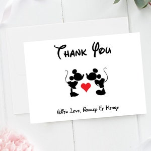 Mickey & Minnie Thank You Card, Simple Wedding Personalized Thank You Notes, Mickey Minnie Engagement Party Thank You