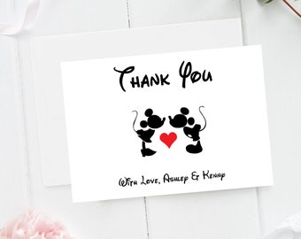 Mickey & Minnie Thank You Card, Simple Wedding Personalized Thank You Notes, Mickey Minnie Engagement Party Thank You
