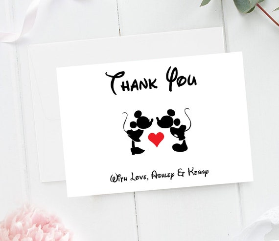 Mickey Minnie Thank You Card Simple Disney Wedding Etsy