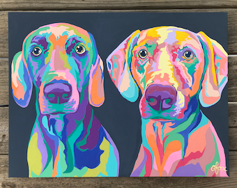 Colorful Pet Portrait with Multiple Pets, Customizable Painting