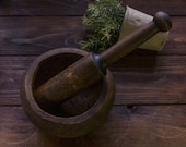 Vintage small wooden mortar.