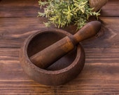 Vintage wooden mortar pestle mini.