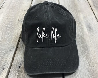 Christmas Gift Lake Life hat, lake life gift, aesthetic hat, embroidered hat, pigment dyed hat, women's hat, summer boating hat, summer hat