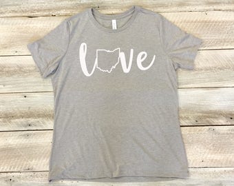 Love Ohio Shirt, Ohio Shirt, Ohio Shirt Women, Ohio Tshirt Women, Ohio Tee Shirt, Ohio State Outline, Women's Relaxed Fit Tee, T-Shirt