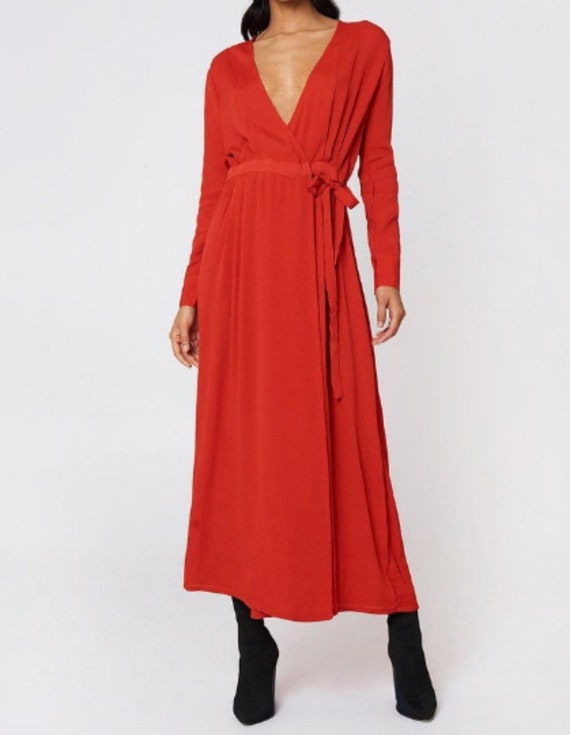 red wrap prom dress