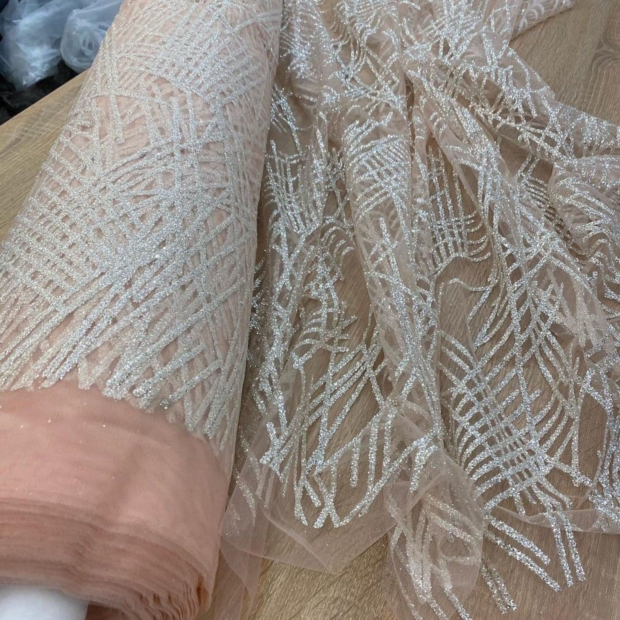 Sheer Ivory Glitter Mesh Fabric Powder Glitter Mesh Sparkle | Etsy