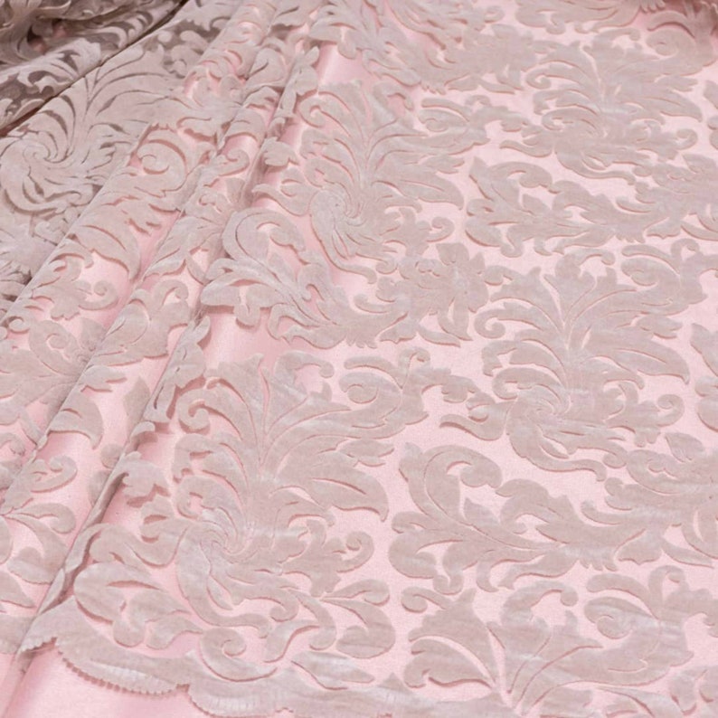 Damask lace fabric by the yard Solid color flocked velvet Etsy