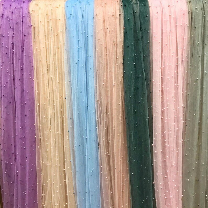 Pearl mesh fabric matte Beaded fabric wedding illusion tulle Etsy