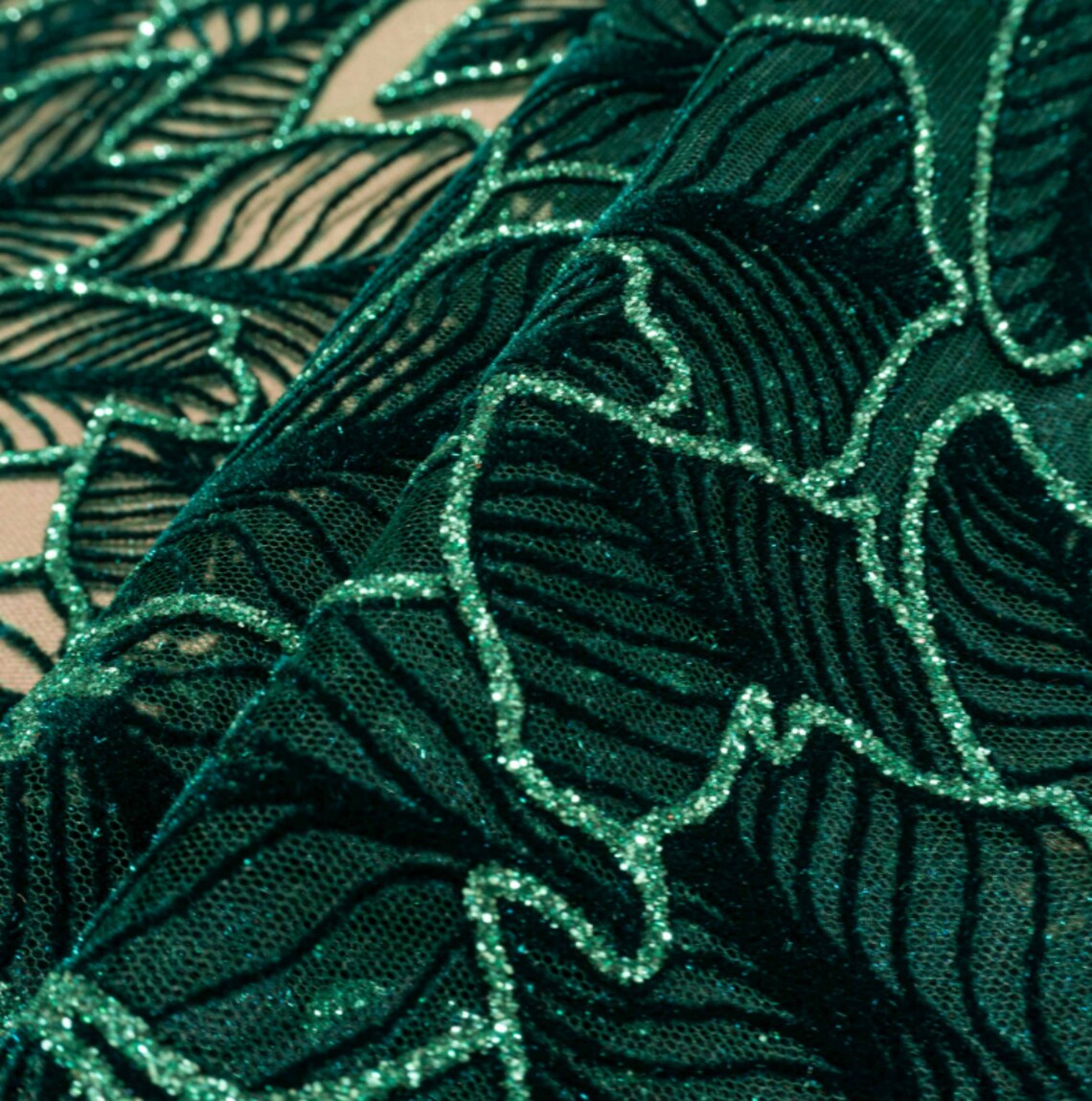 Green Glitter Fabric Lace by the Yard Shiny Mesh Floral Etsy