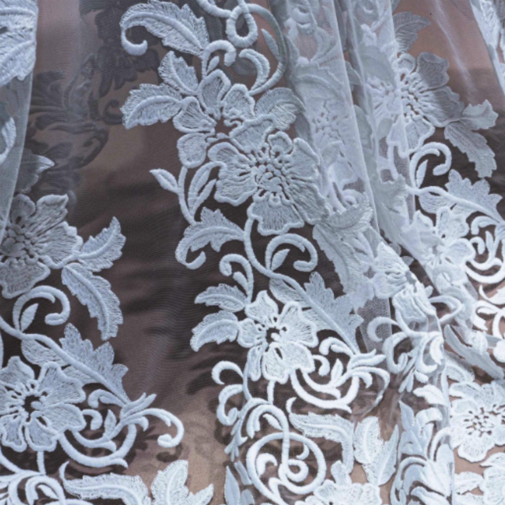 White lace fabric by the yard Soft flower embroidered boho Etsy