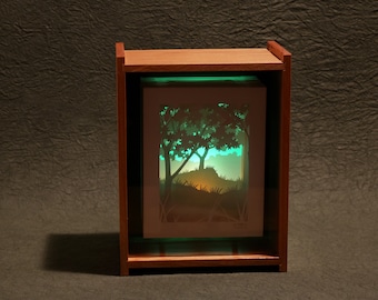 2 Trees -green/yellow light box / shadow box