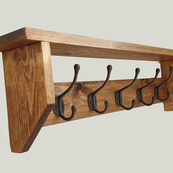 Coat rack with shelf high quality Cast Iron Hooks Wall Mounted  Wooden Farmhouse Style Traditional Hallway Storage Idea Christmas gift