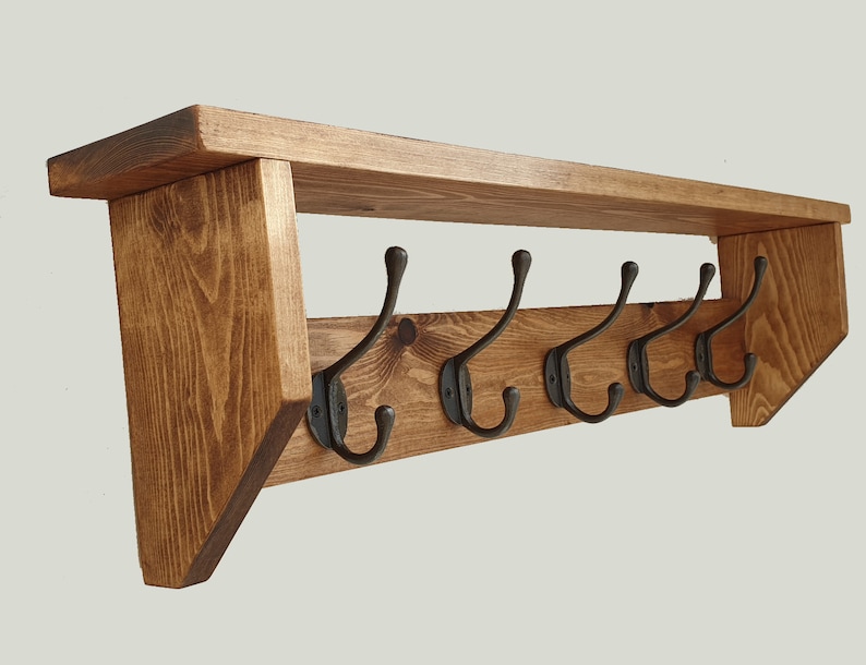 Modern Retro Wooden Wall Mounted Coat Rack With Shelf and Top Etsy