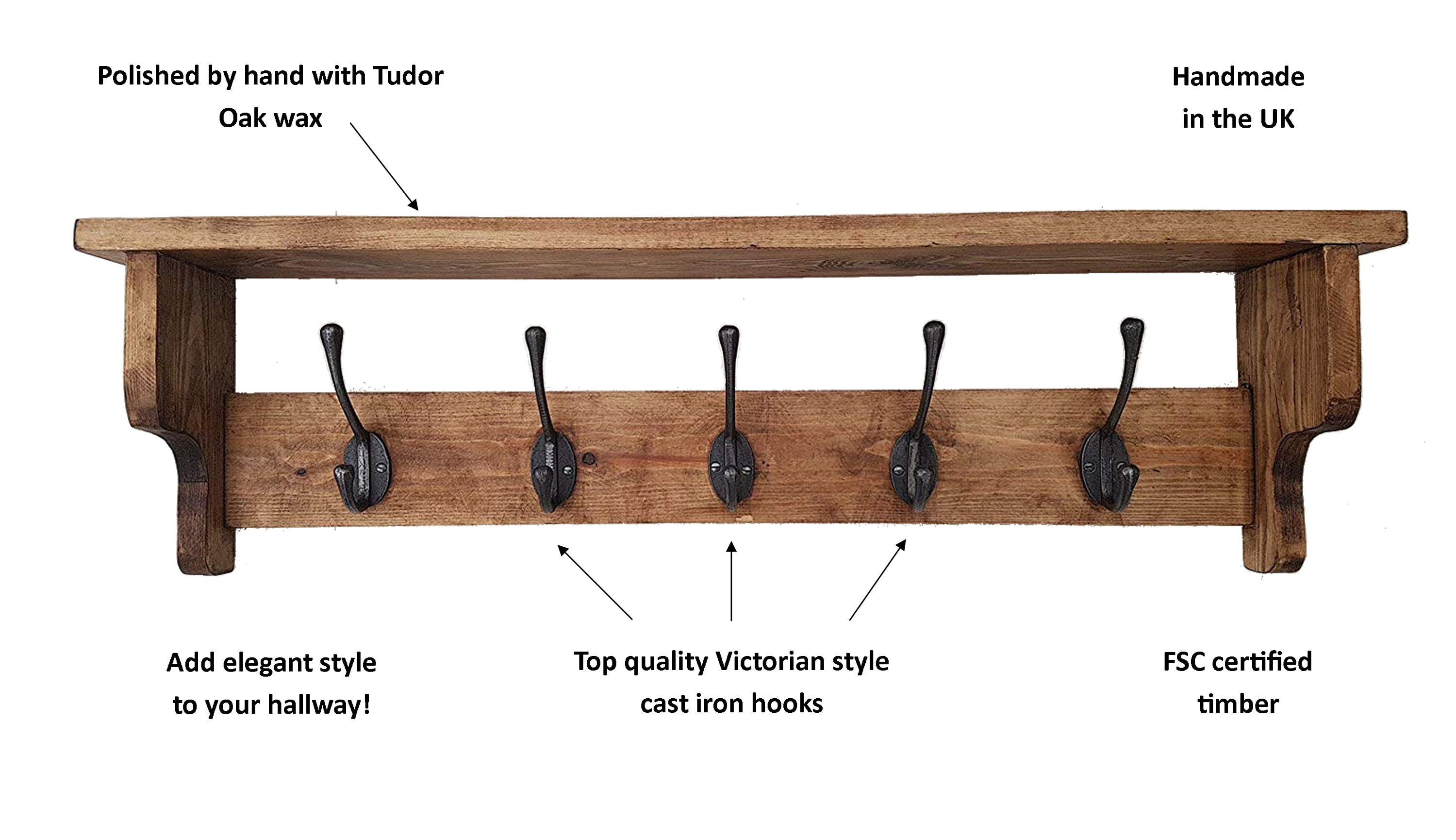 Traditional wooden wall mounted coat rack with shelf and top Etsy